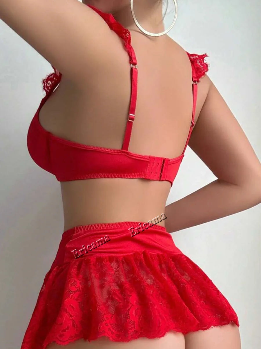Satin Bow Lace Lingerie Set